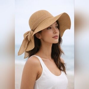 Women’s Floppy Wide Brim Straw Sun Hat Bow Foldable Roll-Up Beach Summer Hat